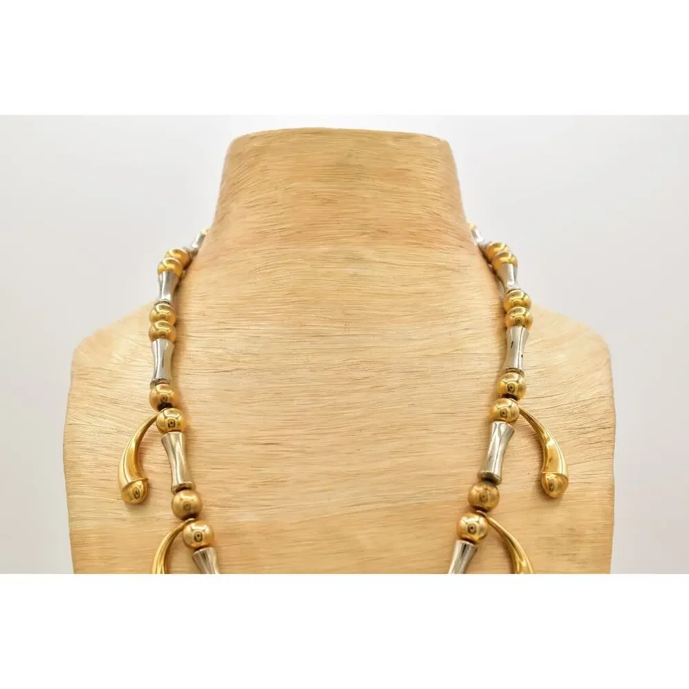 Florenza Vintage Statement Necklace Beaded 2 Tone Silver Gold Signed 50s BinA17